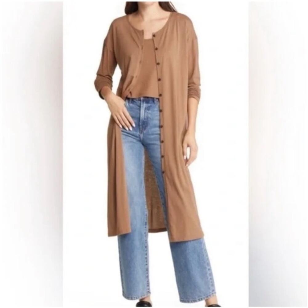 Madewell Earthy Brown Long Sleeve Duster Cardigan Button Down Solid Minimalist S